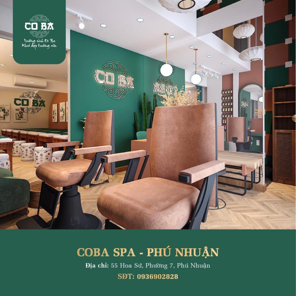Interior of a Duong Sinh Co Ba herbal hair wash spa in Ho Chi Minh City